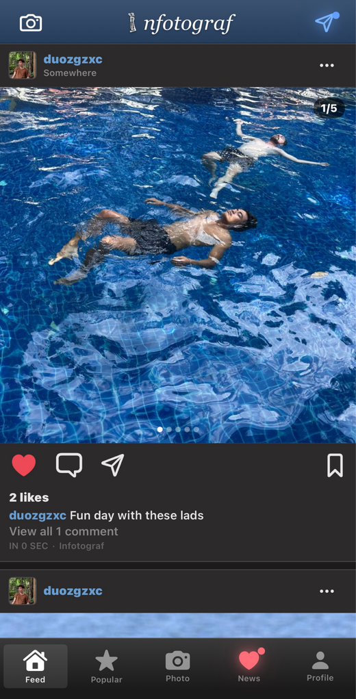 Infotograf chronological feed showing photos from friends in order