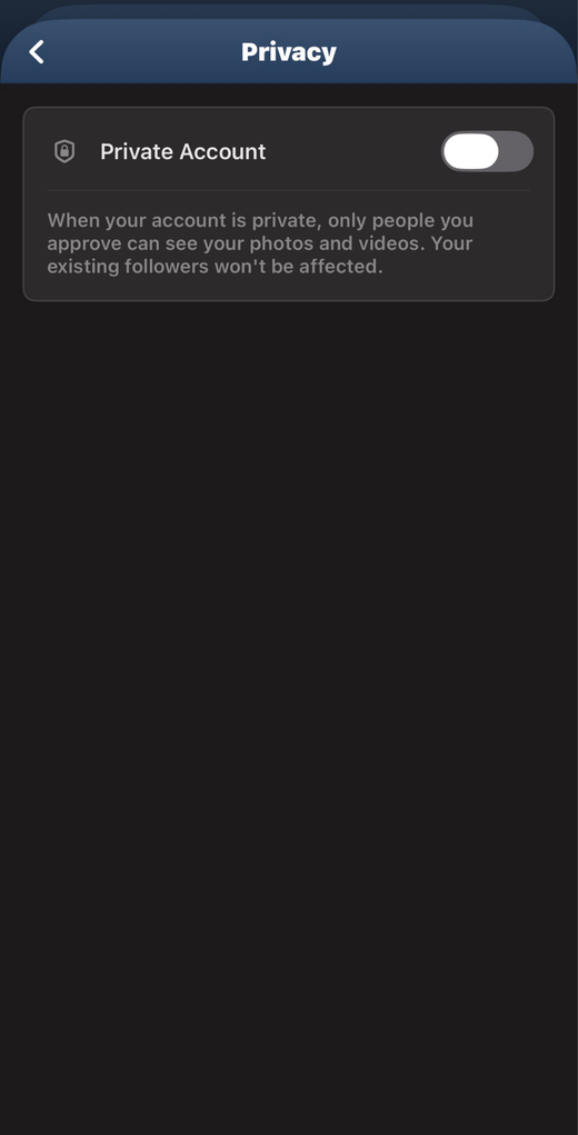 Infotograf private account toggle